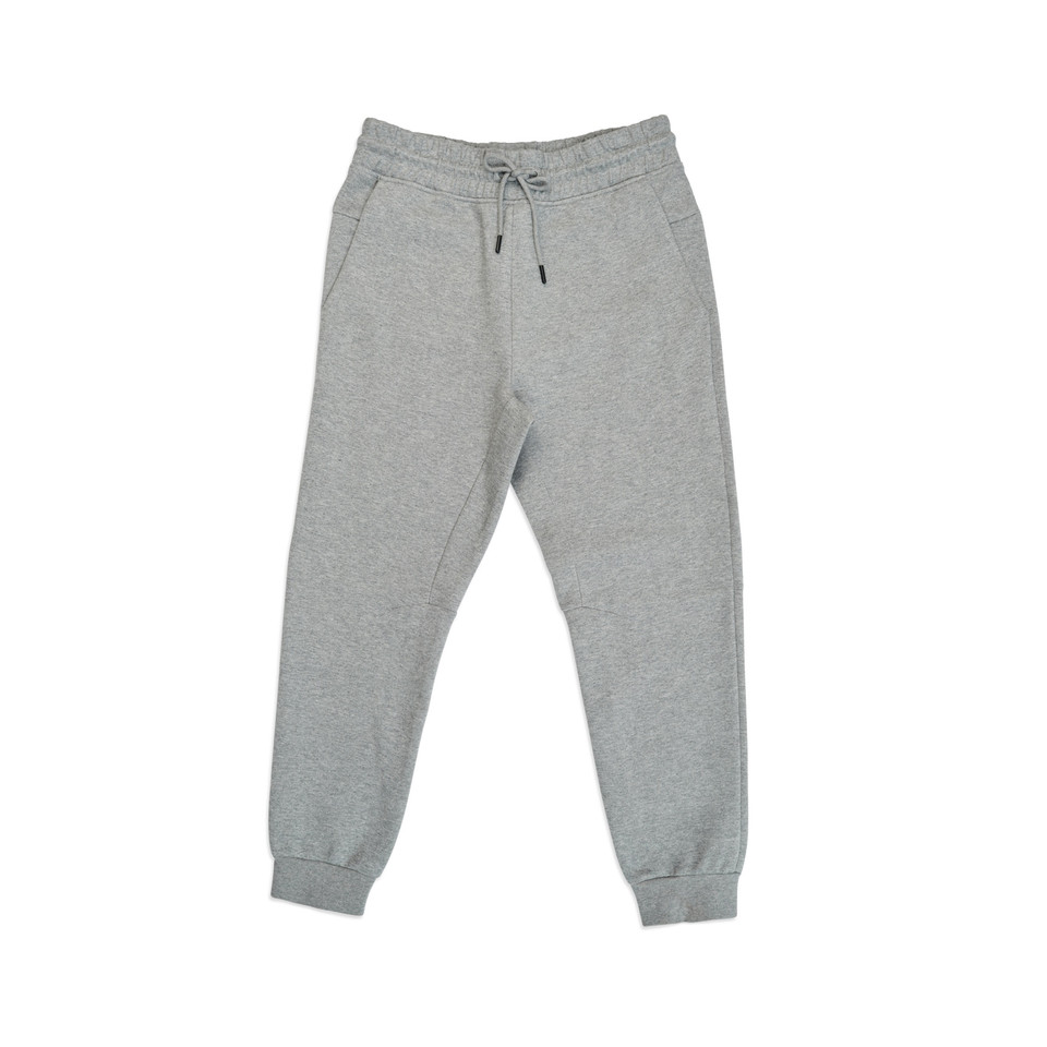 Grey marle cotton track pants with elasticated waistband, drawstring and cuffed ankles