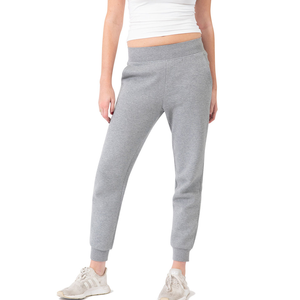 Grey marle cotton track pants with elasticated waistband and fitted ankle cuffs