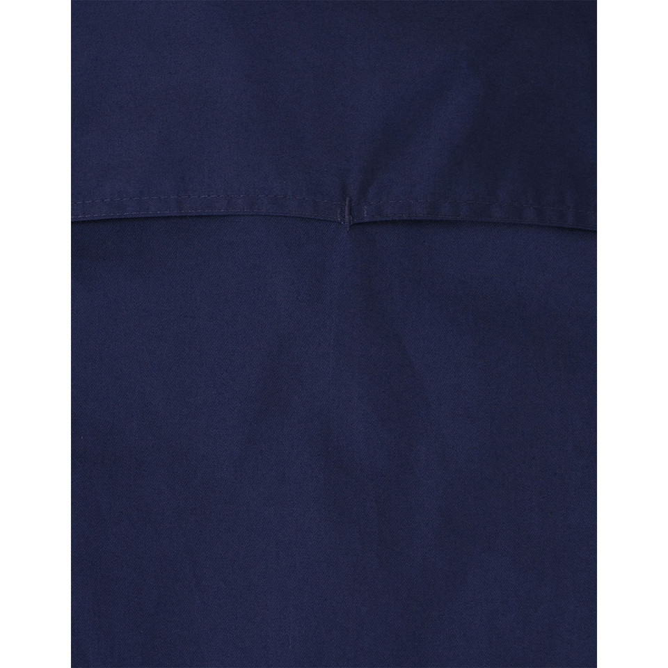 Navy blue work shirt with closed front placket and chest pocket with flap detail