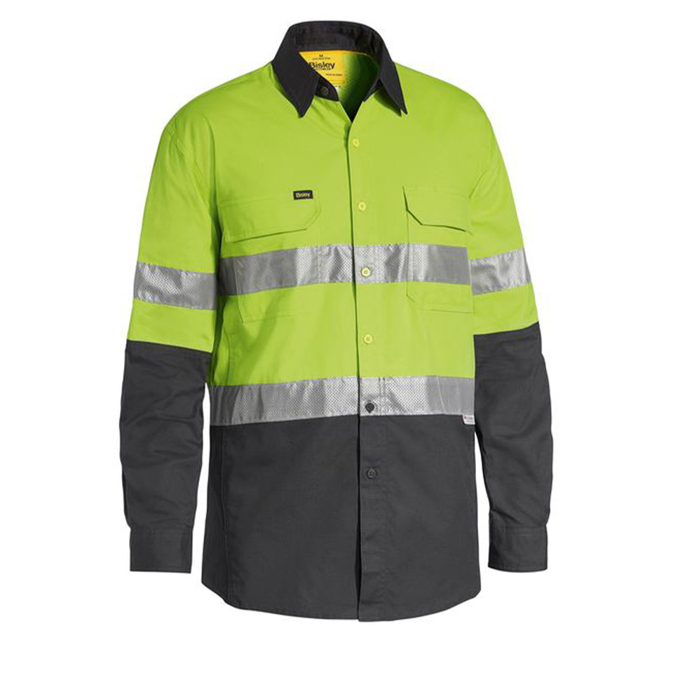 Lime+Charcoal | Bisley Mens Taped Airflow Ripstop Hi Vis Ripstop Shirt Lime+Charcoal | Bisley Mens Taped Airflow Ripstop Hi Vis Ripstop Shirt