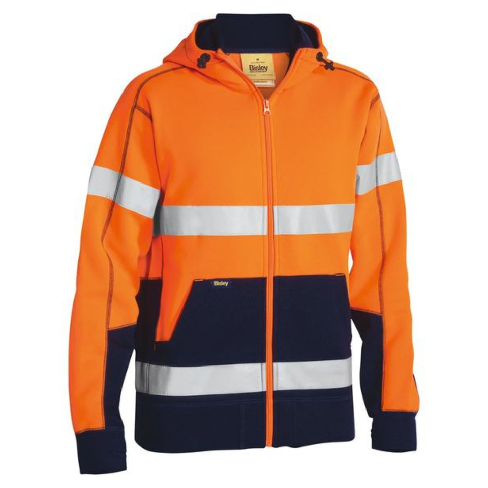 Orange | Bisley Mens Taped Hi Vis Fleecy Hoodie Jacket  Orange | Bisley Mens Taped Hi Vis Fleecy Hoodie Jacket