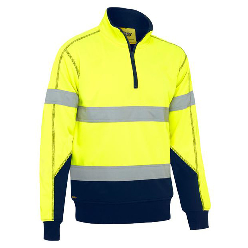 Bisley | Mens Taped Hi Vis 1/4 Zip Fleece Pullover | Sherpa Lining