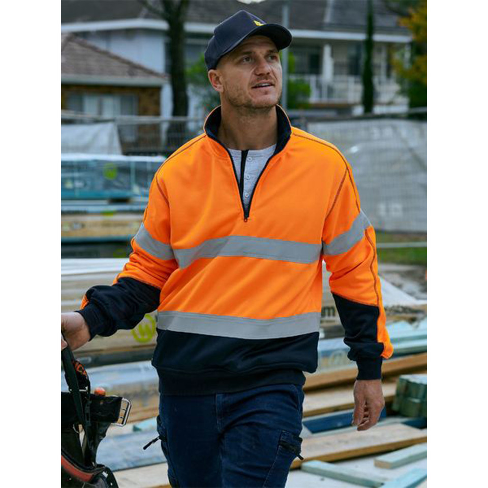 Bisley | Mens Taped Hi Vis 1/4 Zip Fleece Pullover | Sherpa Lining