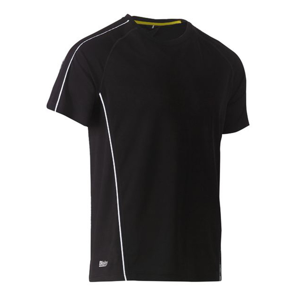 Black Bisley Cool Mesh Tee with Reflective Piping, a breathable, quick-dry t-shirt ideal for hot weather workwear or safety uniforms.