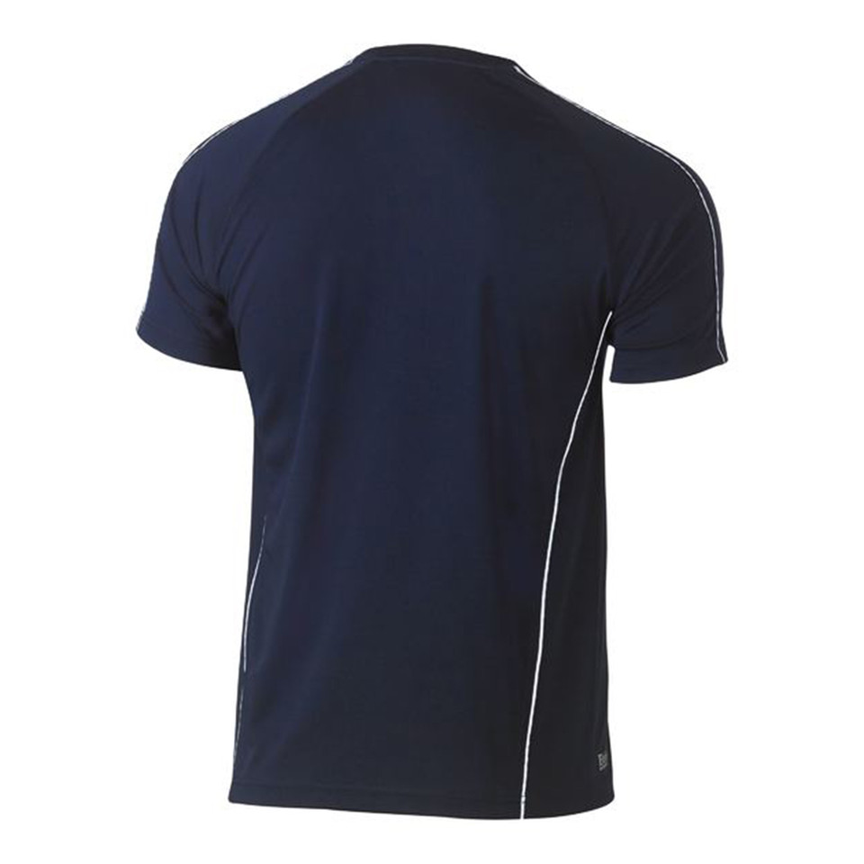 Navy Bisley Cool Mesh Tee with Reflective Piping, a breathable, quick-dry t-shirt ideal for hot weather workwear or safety uniforms.