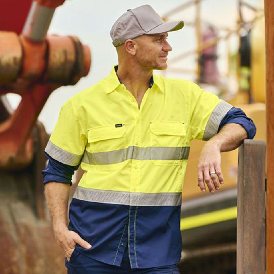 Bisley X Airflow Work Safety Hi Vis Taped Stretch Ripstop Shirt Bisley X Airflow Work Safety Hi Vis Taped Stretch Ripstop Shirt