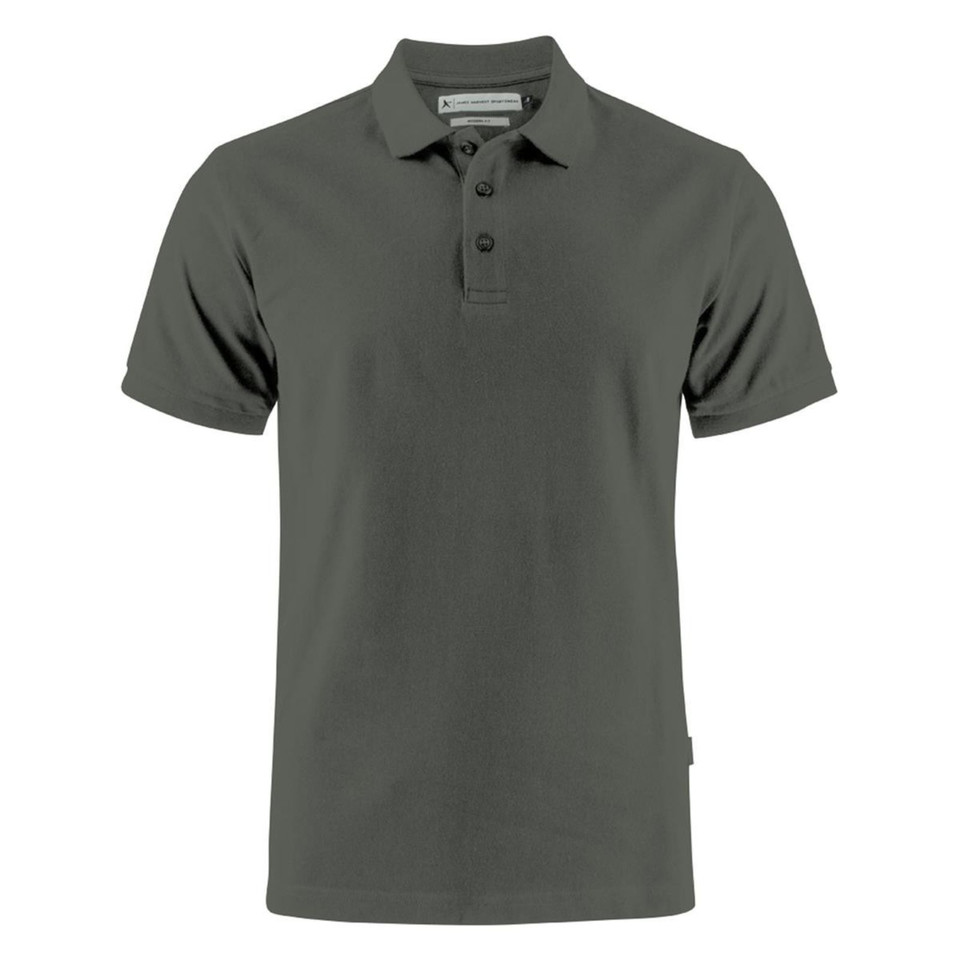 Charcoal grey cotton polo shirt with collar and button placket