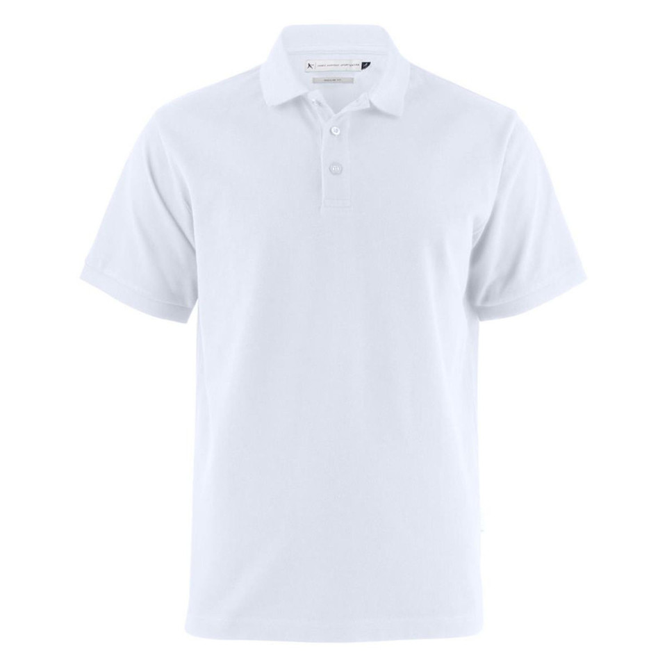 White cotton polo shirt with collar and button placket in short sleeves