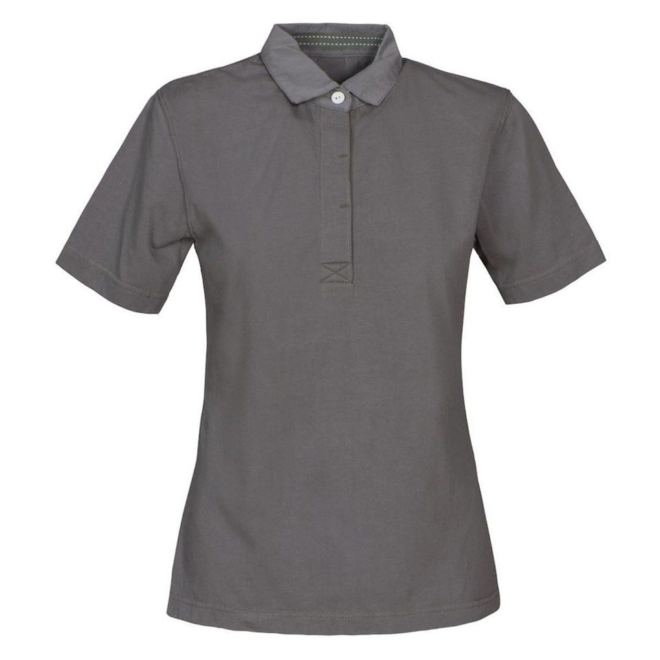Charcoal grey ladies polo shirt with button placket and collar
