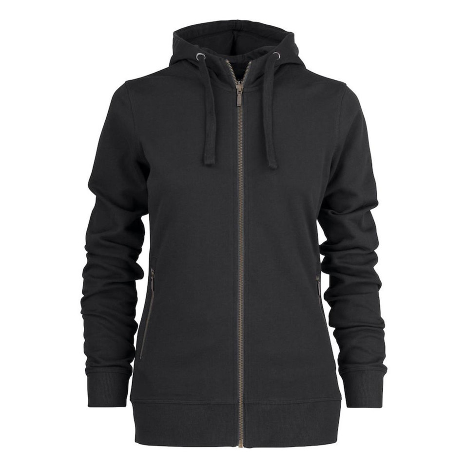 Womens Plain Terry Cotton Hooded Jacket - Black