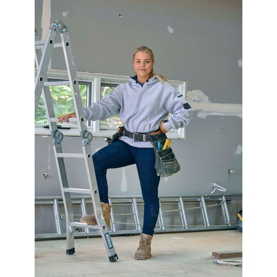 Bisley Men's Fleece Stretch Work Hoodie Jumper with a kangaroo pocket, designed for durable workwear in cold conditions.