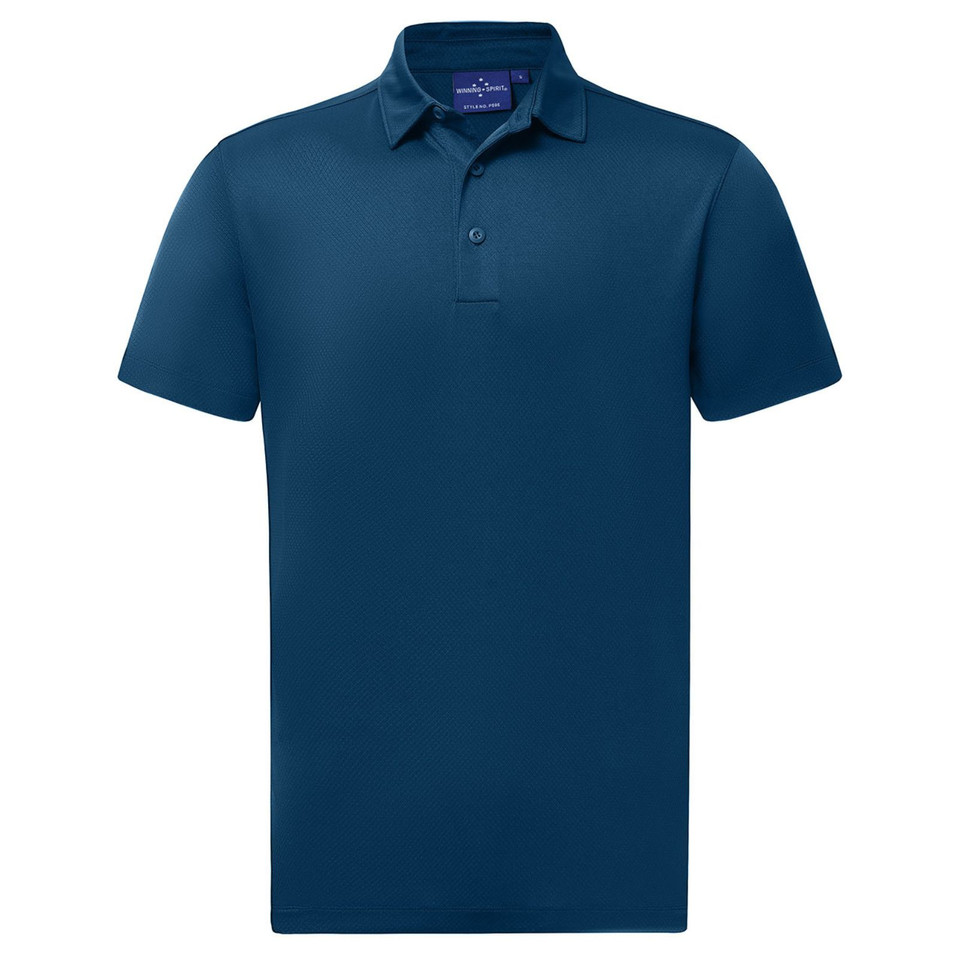 Crew Navy Chisholm Men's Sustainable Jacquard Knit Polo Shirt, an eco-friendly shirt featuring a distinctive jacquard texture, ideal for smart casual or corporate wear.