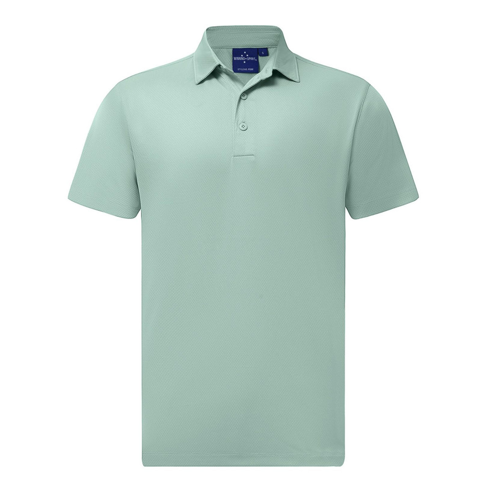 Mens Sustainable Jacquard Knit Polo Shirt - Soft Mint Green