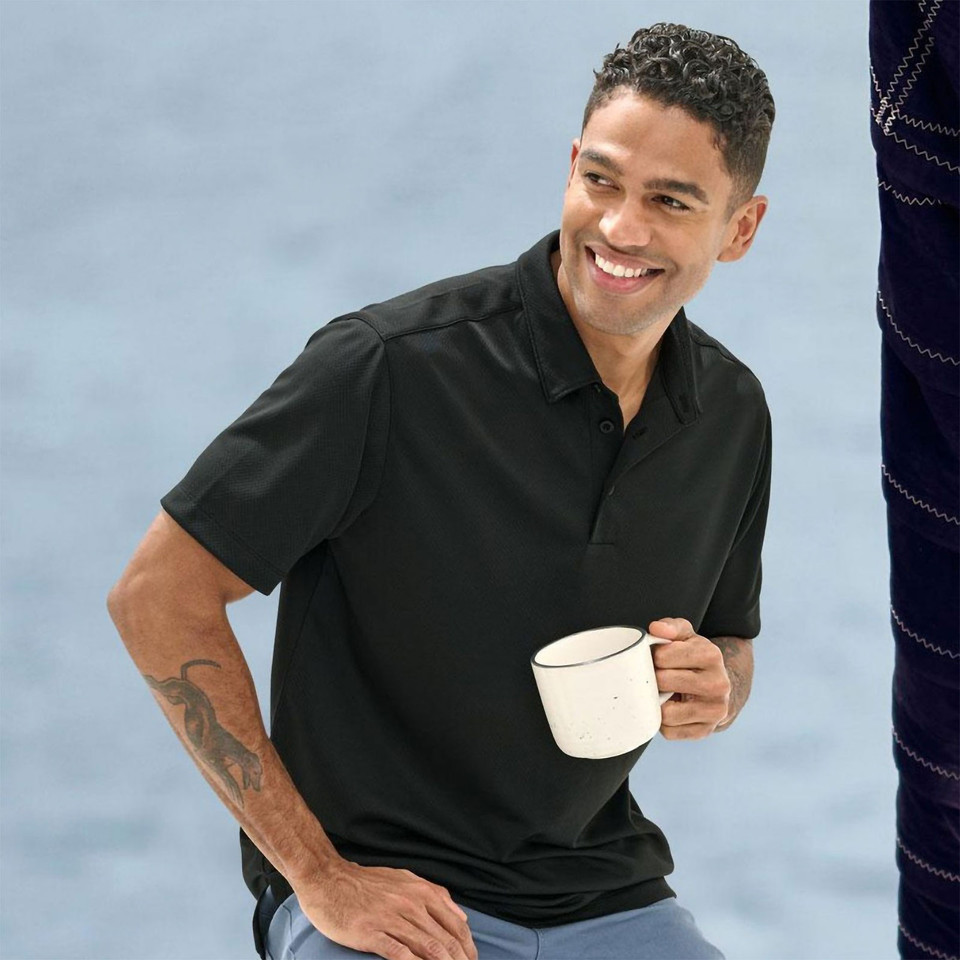 Mens Sustainable Jacquard Knit Polo Shirt