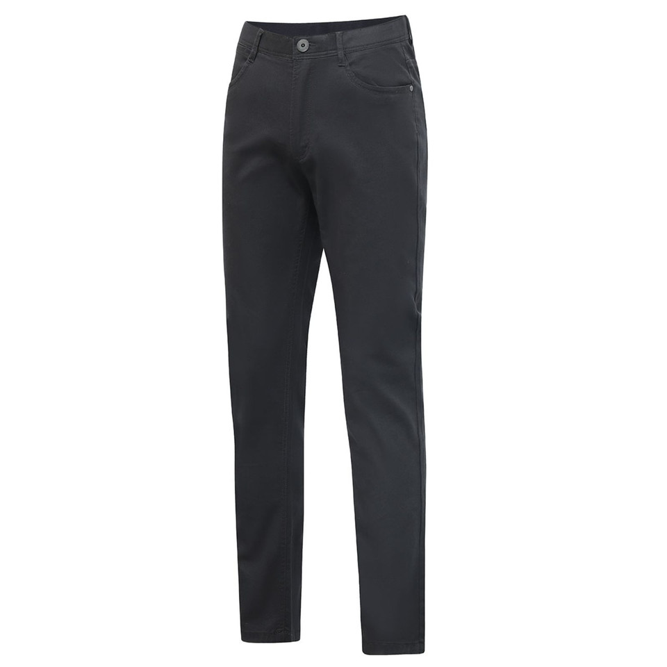 Charcoal grey ladies chino pants with jean-style button closure and front pockets