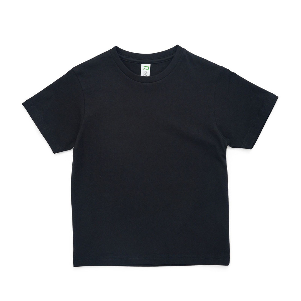 Navy blue kids crew neck t-shirt with short sleeves and relaxed fit on white background