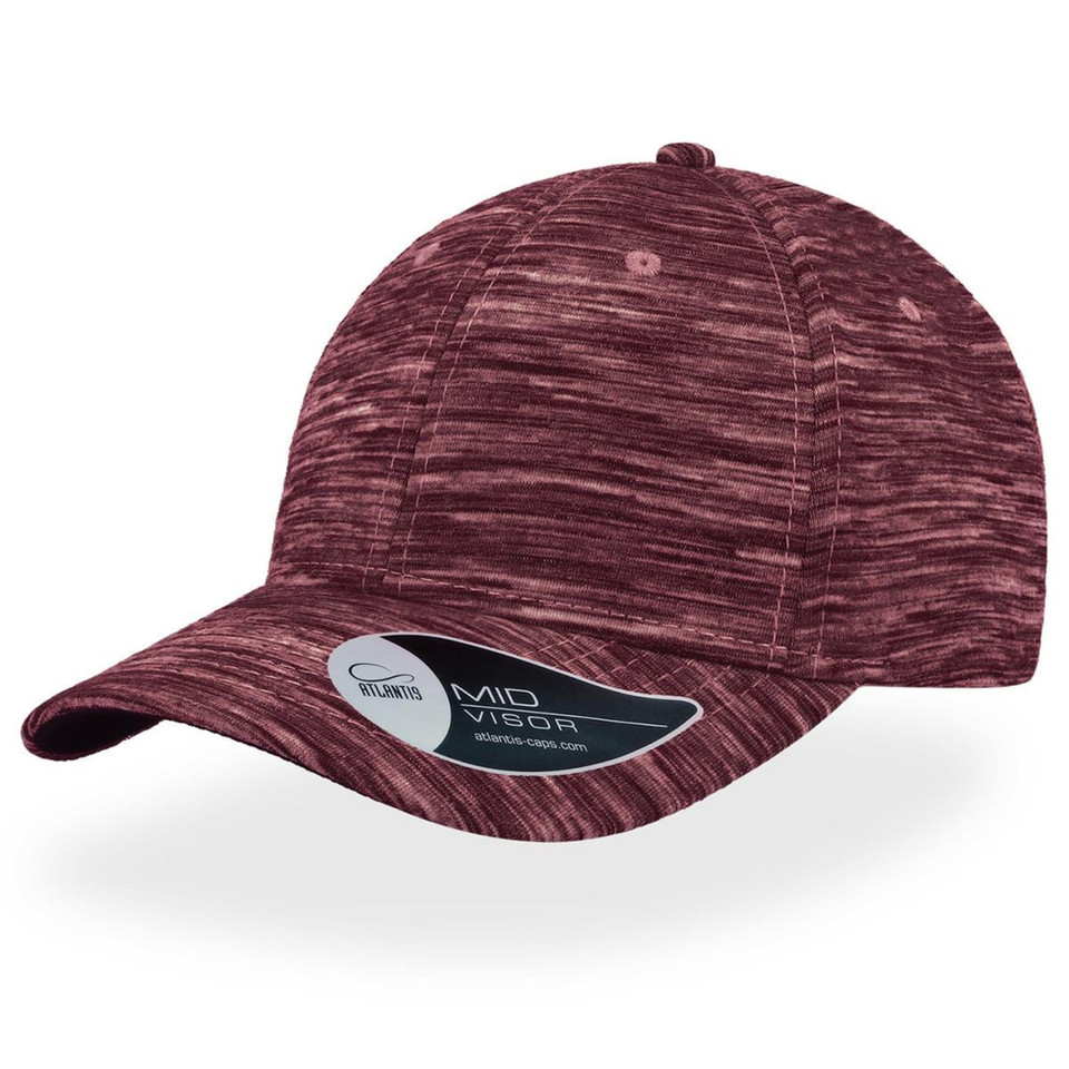 Burgundy melange structured cap with contrast navy undervisor and curved brim