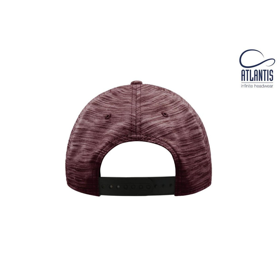 Burgundy melange structured cap with black contrast undervisor, rear view showing adjustable snapback closure