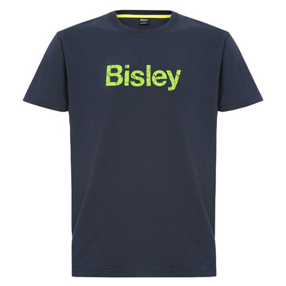 Charcoal crew neck tee with lime green Bisley logo print on chest