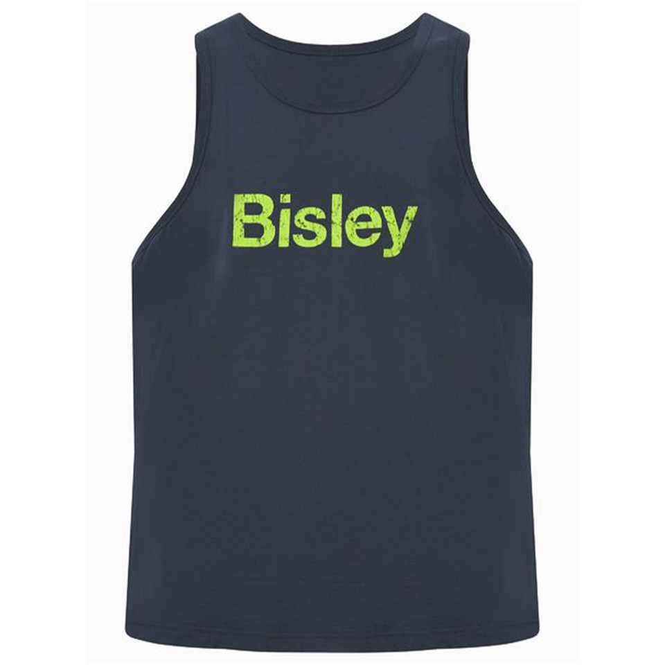 Charcoal grey cotton singlet with lime green chest print on flat front panel