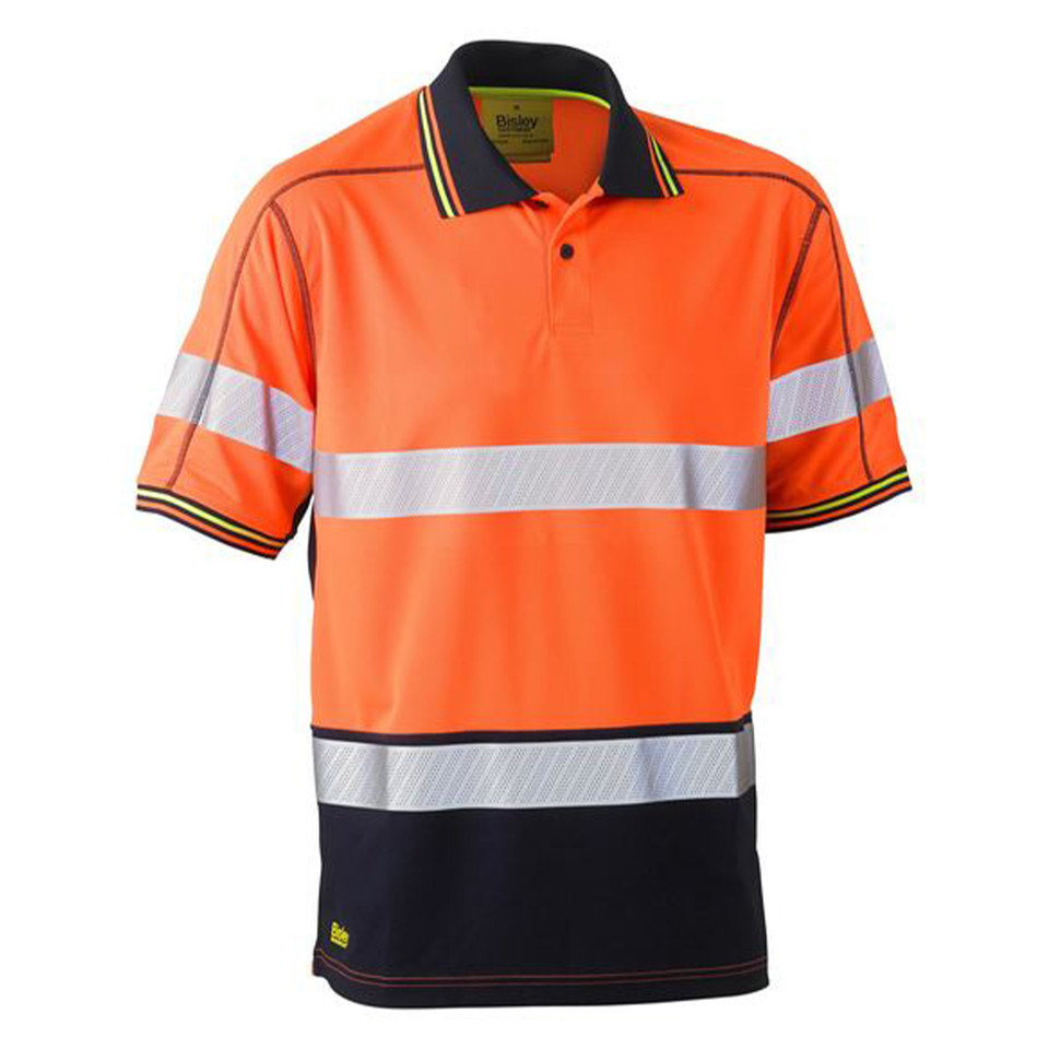 Bisley Taped Hi Vis Polyester Mesh Polo  Orange Navy Bisley Taped Hi Vis Polyester Mesh Polo  Orange Navy