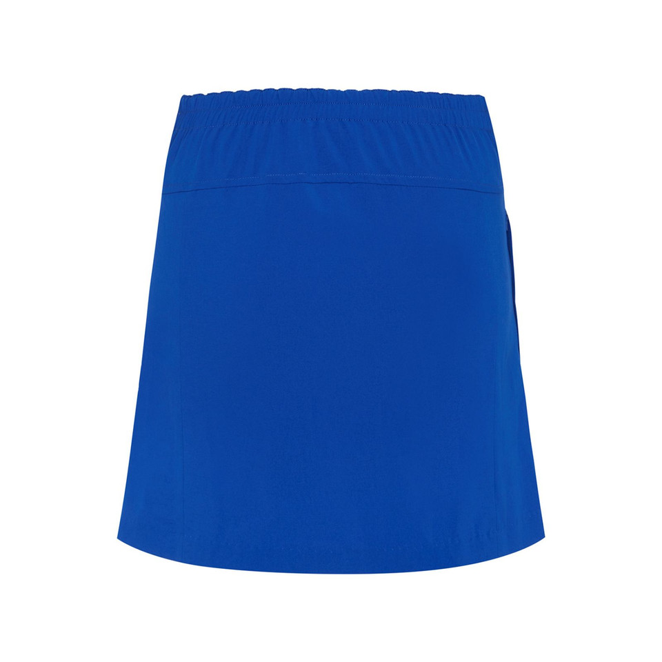 Royal blue women's skort with elastic waistband and flat front panel for decoration