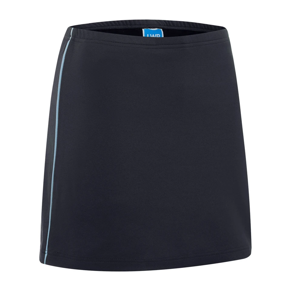 Navy kids sport skort with contrast grey piping detail along side seam