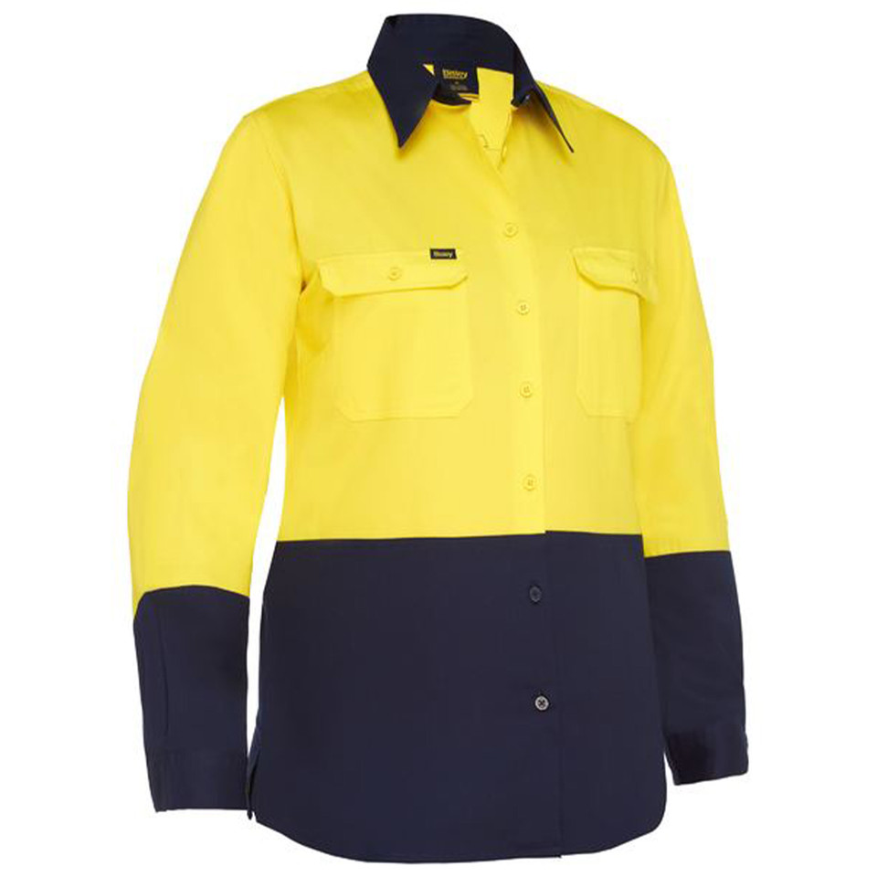 Bisley Women's Cool Lightweight Hi Vis Drill Long Sleeve Work Safety Shirt