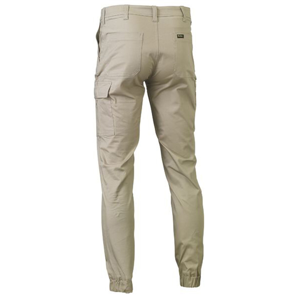 Stone beige cargo pants with ankle cuffs, side leg pocket and rear patch pockets