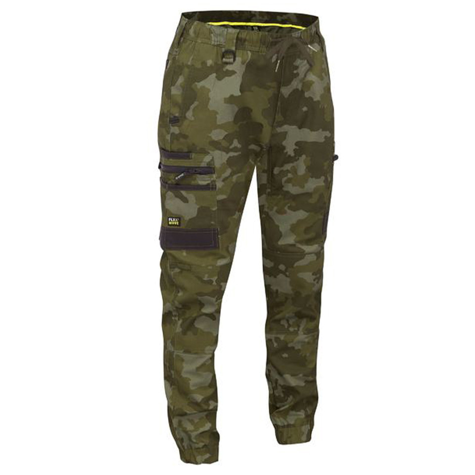 Bisley Mens Flex & Move Stretch Camo Cargo Pants Green
