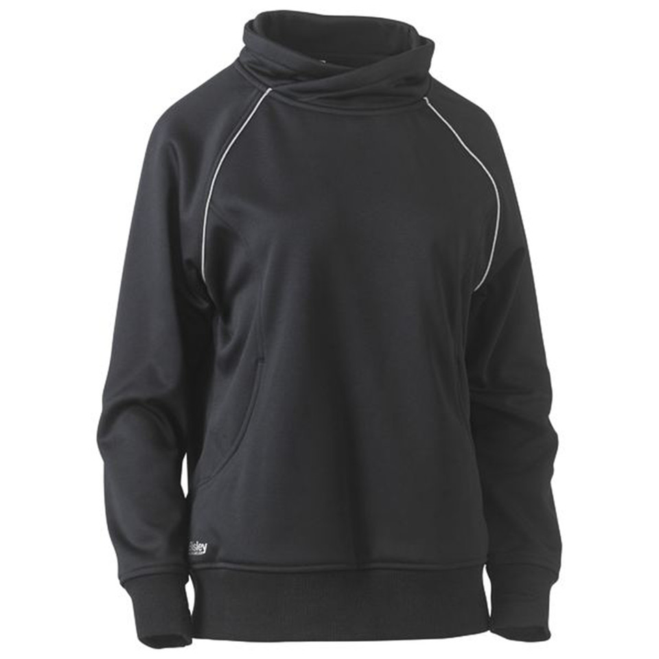 Charcoal work fleece jumper with roll neck and white contrast piping along raglan sleeves