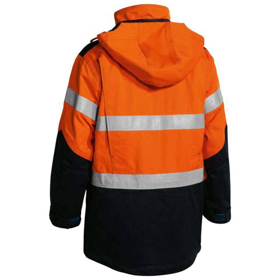 Bisley Mens Taped Two Tone Work Safety Hi Vis Fire Resistant Jacket with Hood