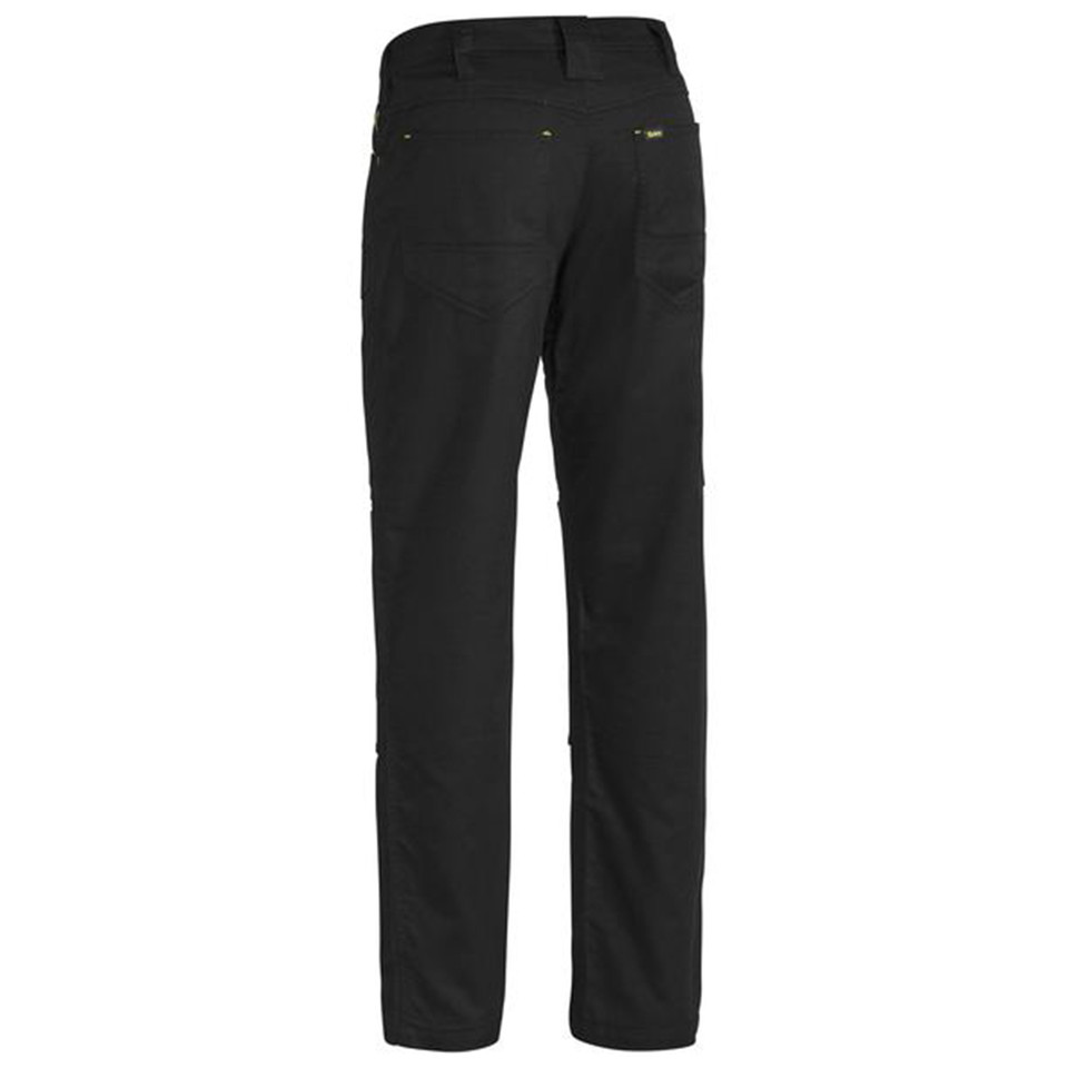 Black ripstop work pants with ventilated panels and multiple utility pockets