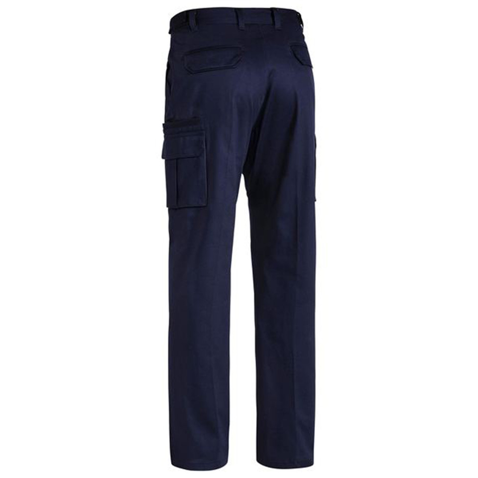 Navy cargo work pants with multiple pockets including side cargo pocket and back patch pockets