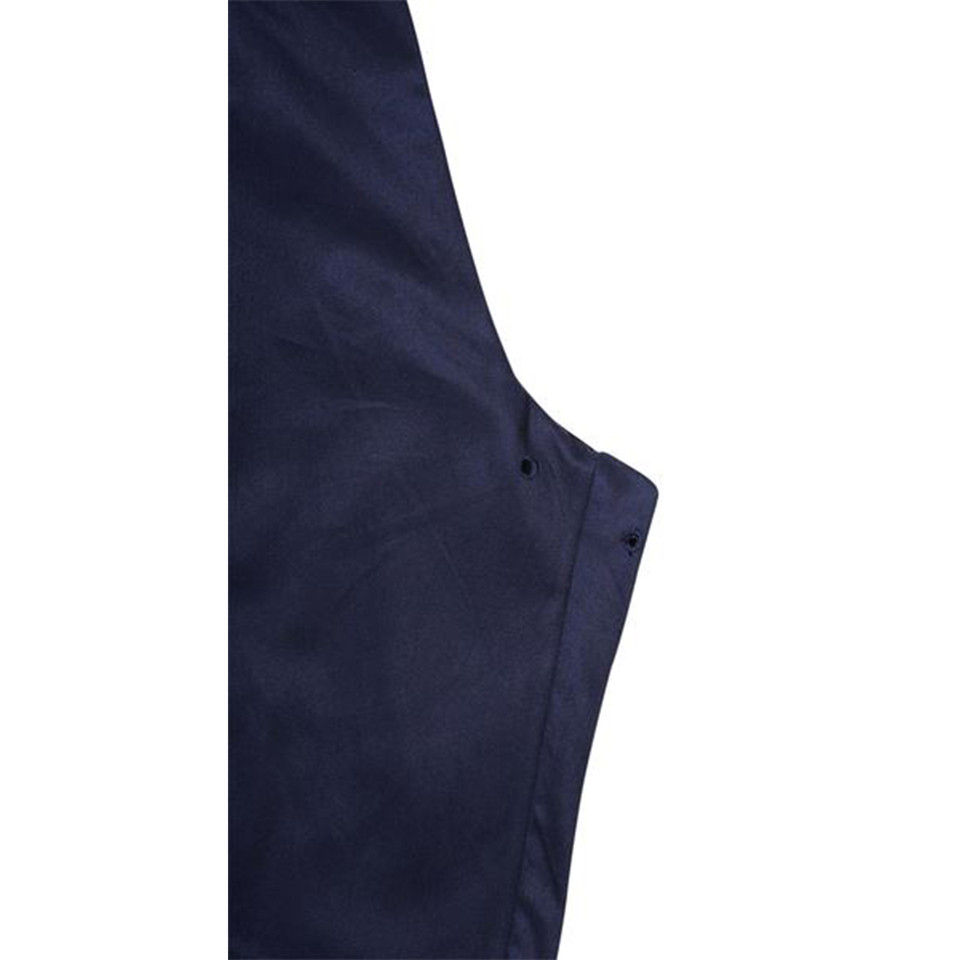 Navy blue cotton drill work pants with side pocket detail and belt loops