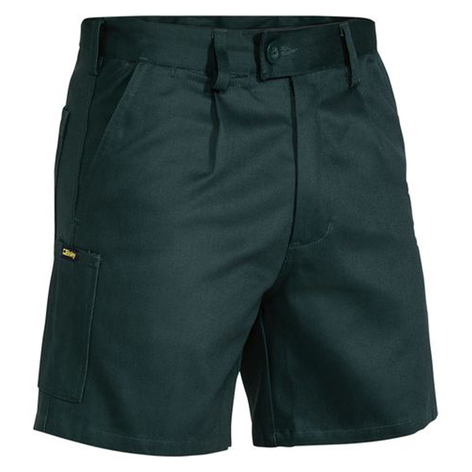 Bottle green cotton drill work shorts with cargo pocket and belt loops