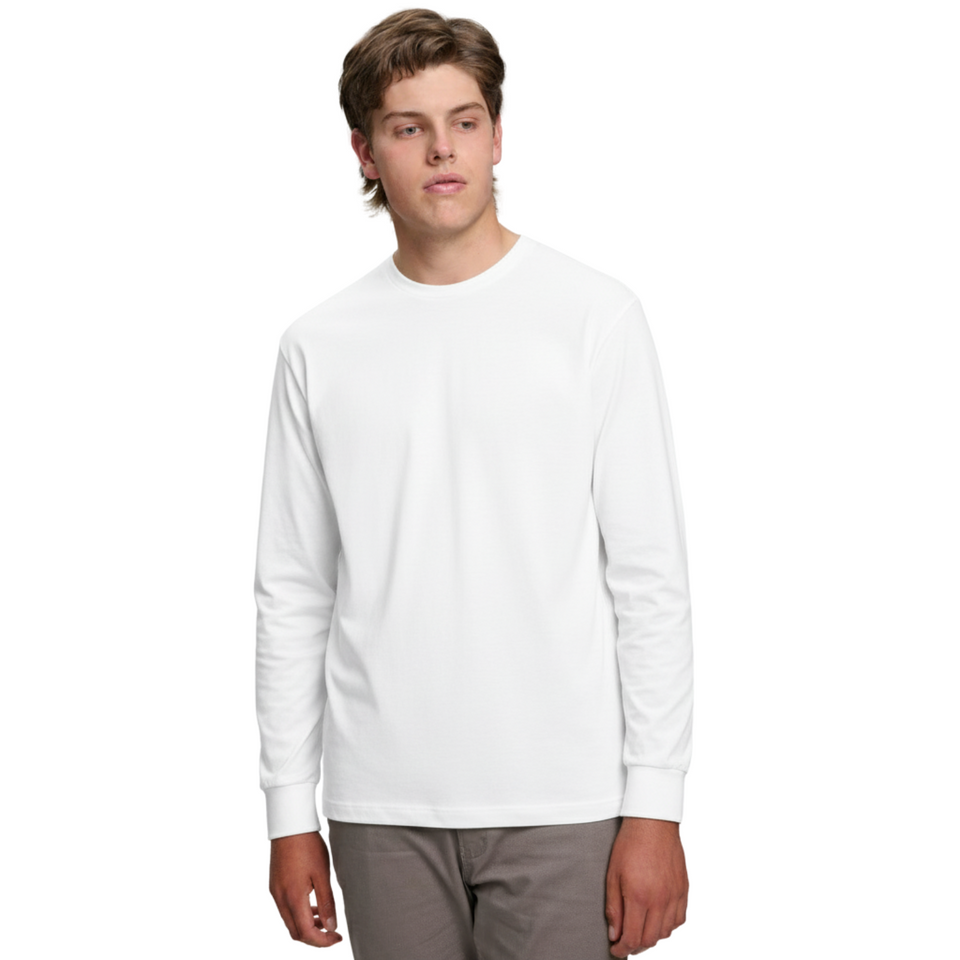 Winning Spirit Stevie Men's Premium Cotton Face Jersey Long Sleeve Tee in white Winning Spirit Stevie Men's Premium Cotton Face Jersey Long Sleeve Tee in white