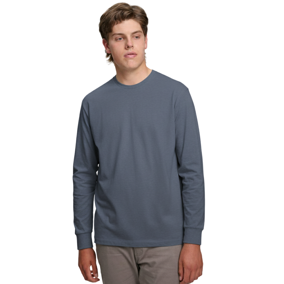 Winning Spirit Stevie Men's Premium Cotton Face Jersey Long Sleeve Tee in slate blue Winning Spirit Stevie Men's Premium Cotton Face Jersey Long Sleeve Tee in slate blue