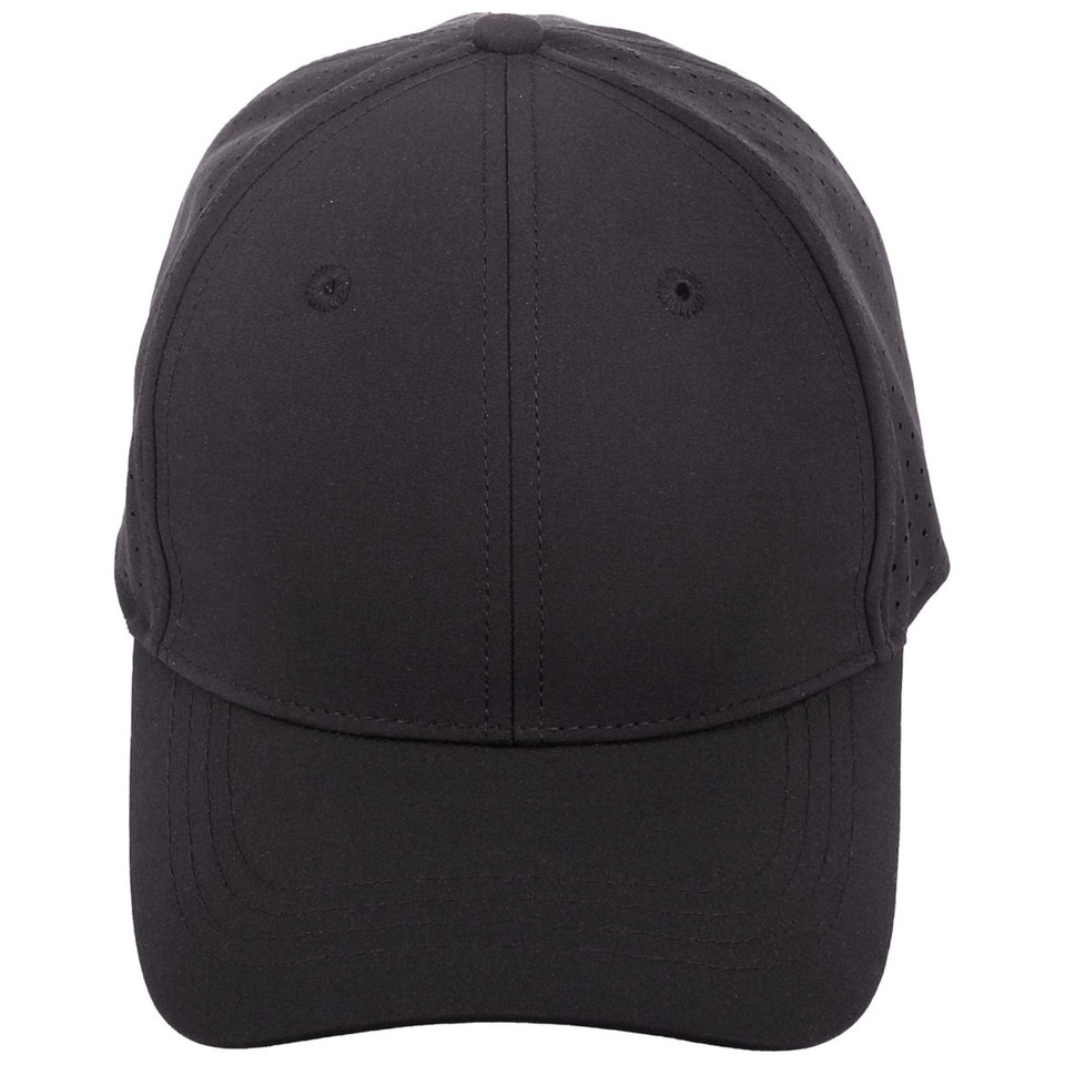 Charcoal grey runners cap with laser-cut ventilation holes and four-way stretch fabric construction