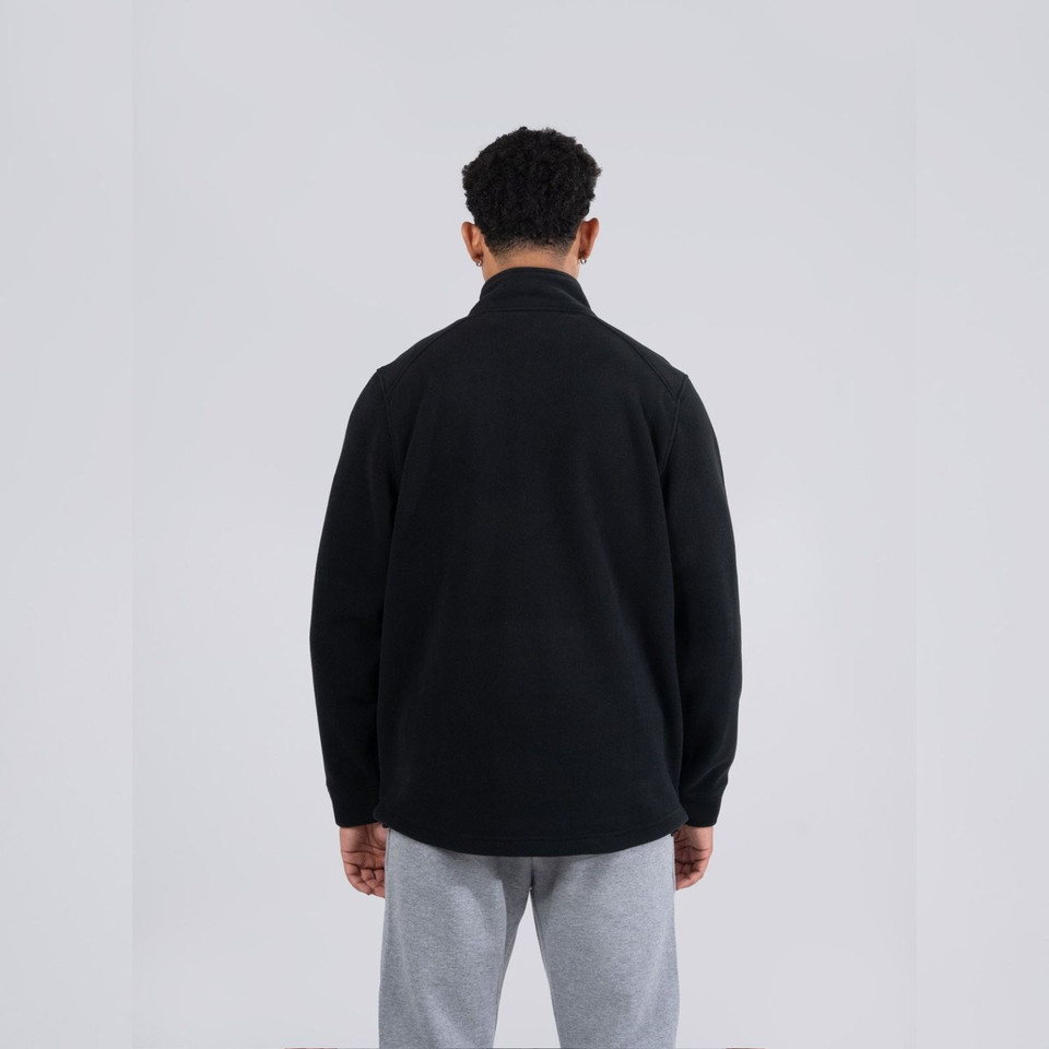 Plain ESPRESSO unisex half-zip pullover top made from soft, anti-pill polar fleece, featuring a high collar and zipper side pockets, ideal for warmth in winter and outdoor activities.