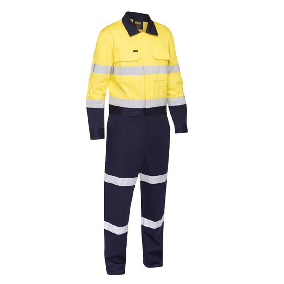 Taped Hi Vis Coverall with Waist Zip Opening Yellow Navy Taped Hi Vis Coverall with Waist Zip Opening Yellow Navy