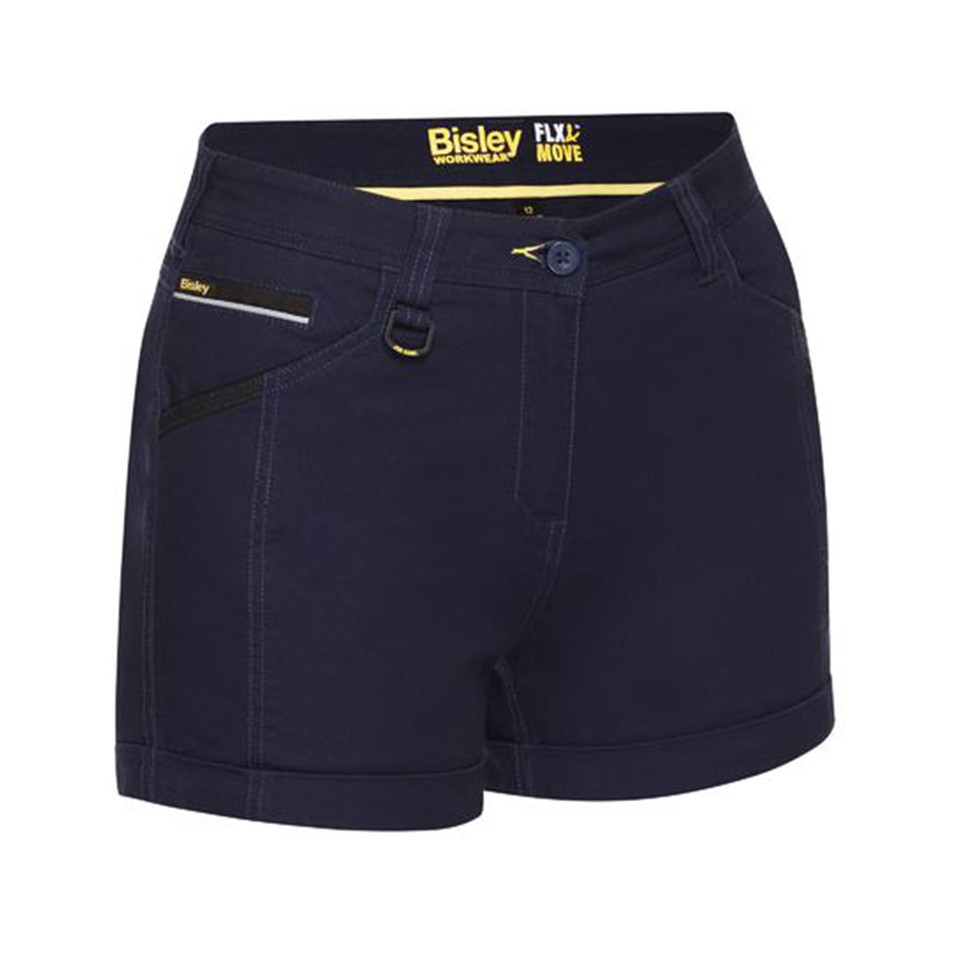 Bisley Womens Flex & Move Mid Rise Short Shorts in Navy