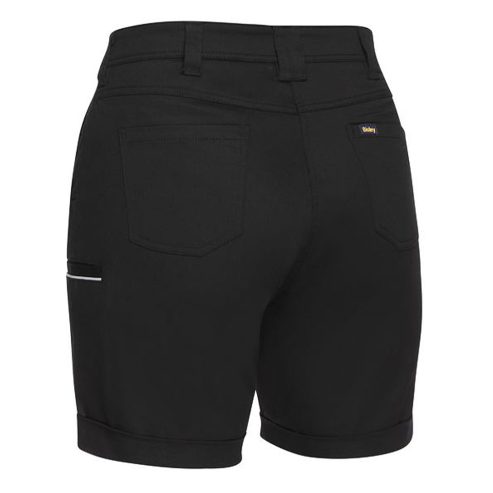 Black Towler Bisley Women's Mid-Rise Stretch Cotton Shorts, comfortable and durable workwear shorts with a flattering mid-rise fit and stretch fabric.