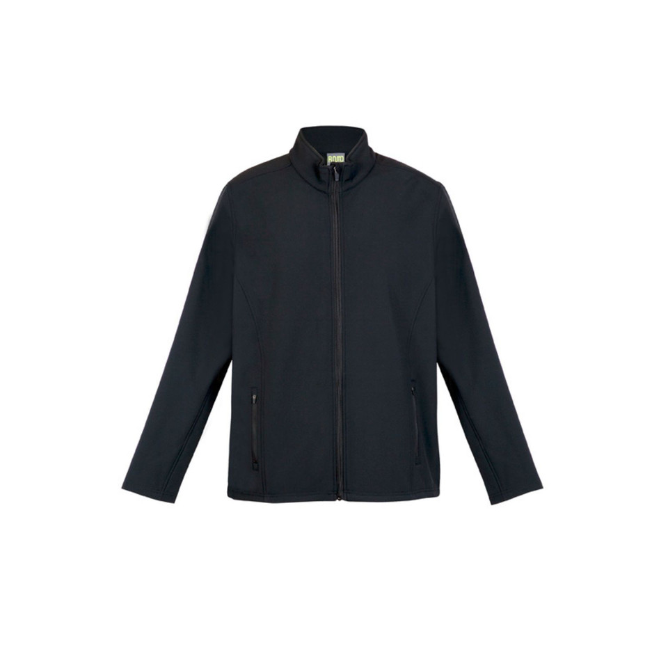 Charcoal heather soft shell jacket with stand collar, full zip closure and side zippered pockets