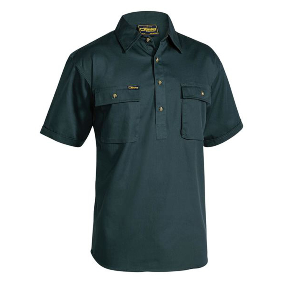 Bisley Closed Front Cotton Drill Shirt - Short Sleeve Bottle Green