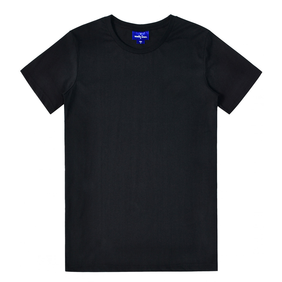 Black crew neck t-shirt with short sleeves and smooth cotton fabric finish