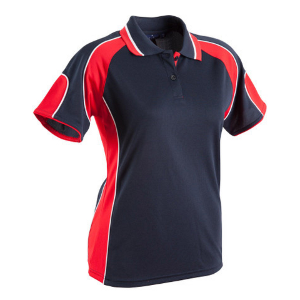 LOKI Ladies CoolDry Contrast Short Sleeve Panels Polo Navy Red WS-PS62 Blank Clothing