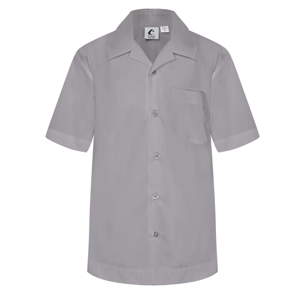 Unisex School Short Sleeve Shirt | Open Neck Collar _ School Grey
