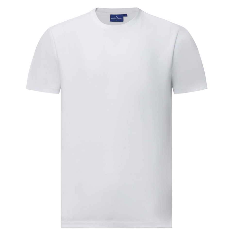 White crew neck t-shirt with short sleeves and clean chest panel ideal for decoration
