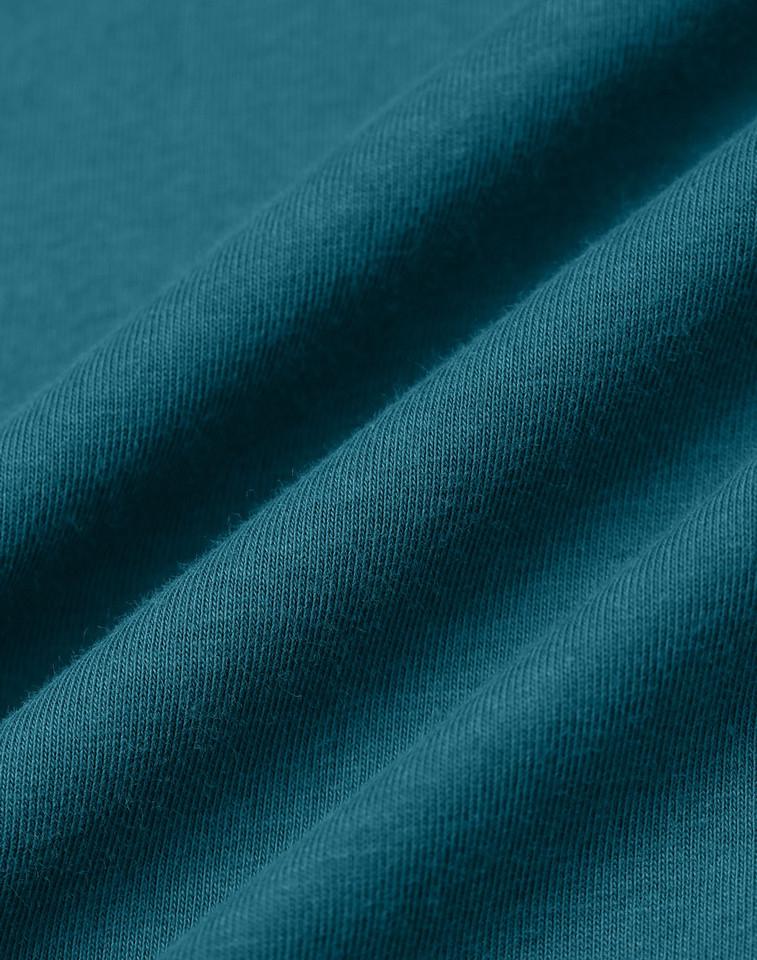 Atlantic teal crew neck t-shirt fabric showing smooth cotton texture and drape